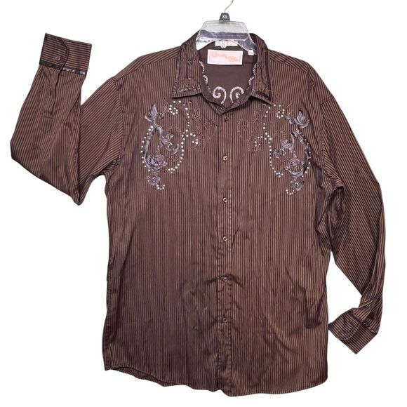Spunky Mac Shirt Mens XL Brown Embroidered Western Pearl Snap Long Sleeve Cowboy - Picture 10 of 11